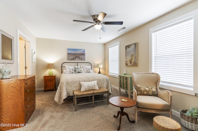 326 Starfish Ln, Sneads Ferry, NC 28460 - carpeted bedroom with ceiling fan, baseboards, and visible vents