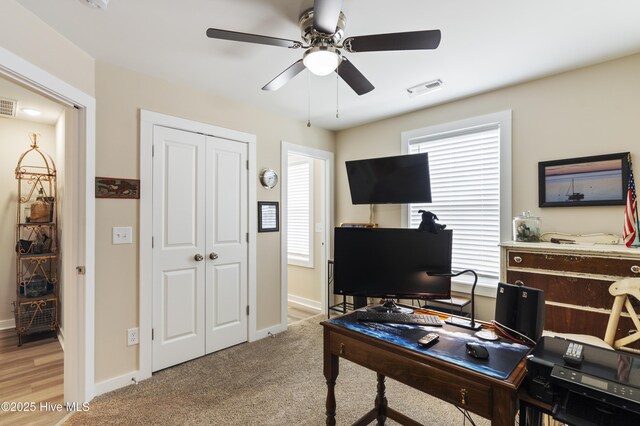 326 Starfish Ln, Sneads Ferry, NC 28460 - office with visible vents, baseboards, and a ceiling fan