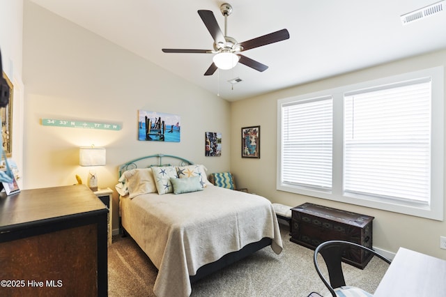 326 Starfish Ln, Sneads Ferry, NC 28460 - bedroom featuring visible vents, carpet floors, and vaulted ceiling