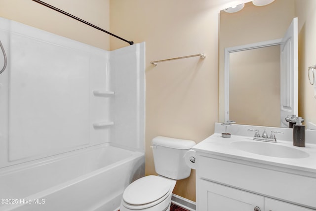 full bath with toilet, vanity, and shower / bath combination