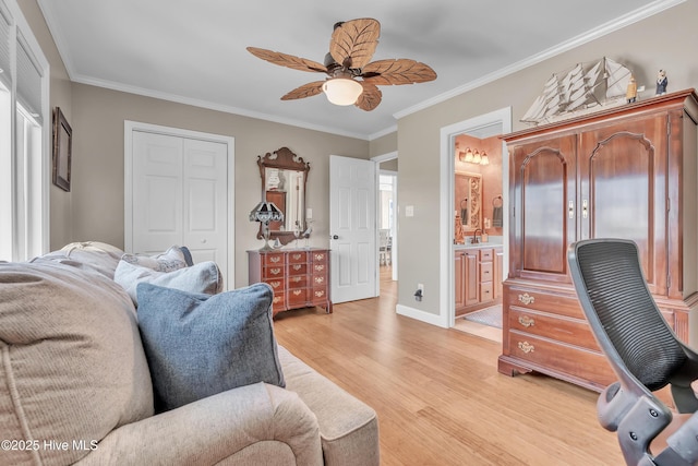 515 Blue Heron Dr, Newport, NC 28570 - office space with ceiling fan, light wood finished floors, crown molding, baseboards, and a sink