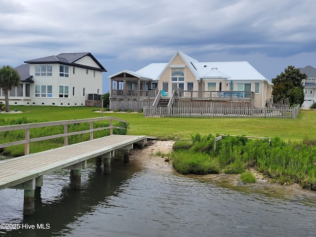 515 Blue Heron Dr, Newport, NC 28570 - dock featuring a water view and a yard