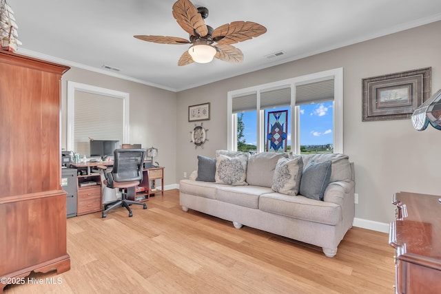 515 Blue Heron Dr, Newport, NC 28570 - office space with light wood finished floors, a ceiling fan, crown molding, and baseboards