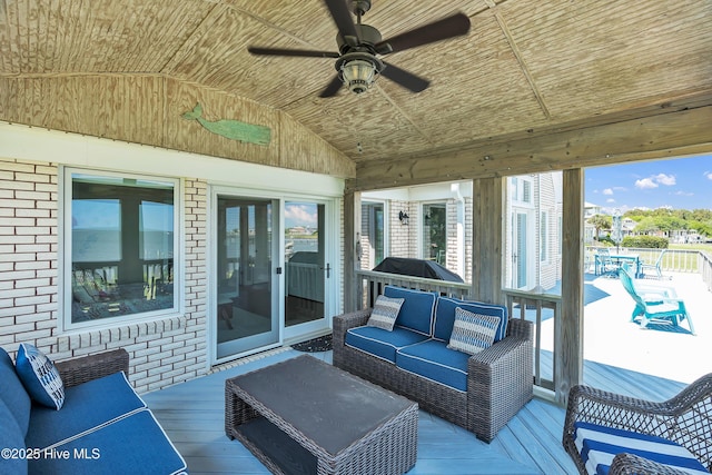 515 Blue Heron Dr, Newport, NC 28570 - wooden terrace featuring an outdoor living space and ceiling fan