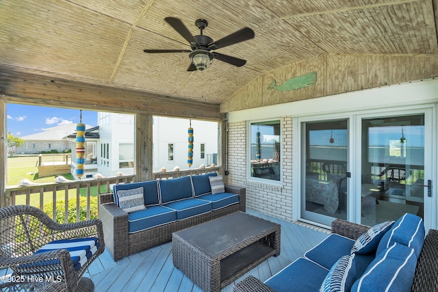 515 Blue Heron Dr, Newport, NC 28570 - wooden deck with an outdoor living space and a ceiling fan