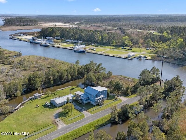 aerial view with a water view