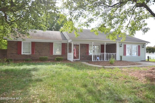 1412 Clubview Dr, Rocky Mount, NC 27804 - ranch-style home with a porch, brick siding, and a front lawn