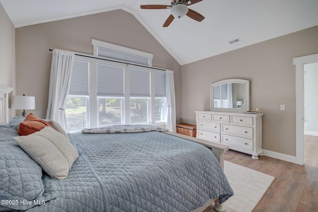 237 Pine Village Dr, Rocky Point, NC 28457 - bedroom with lofted ceiling, light wood-style floors, and ceiling fan