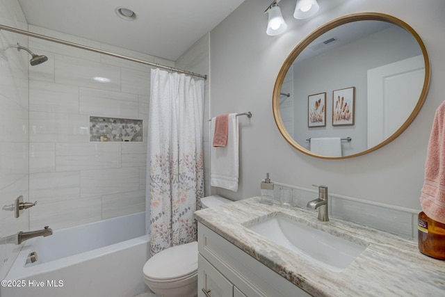 237 Pine Village Dr, Rocky Point, NC 28457 - bathroom with vanity and shower / tub combo with curtain