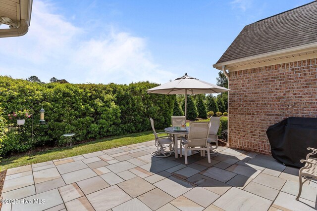 view of patio featuring outdoor dining space and grilling area