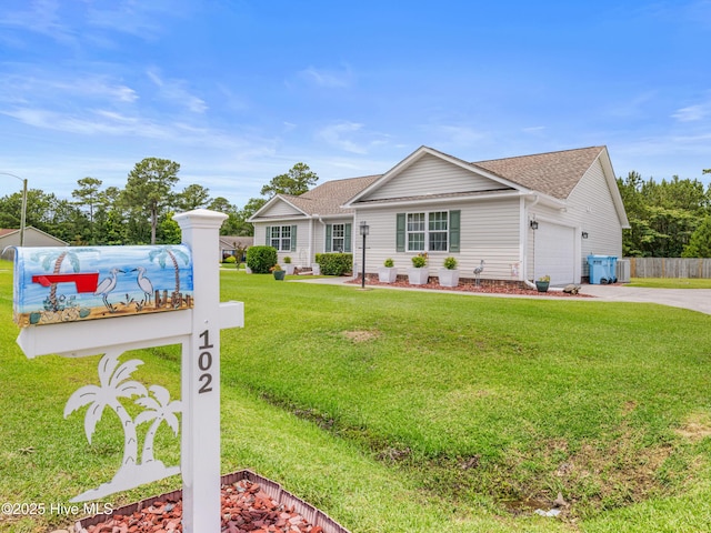 102 Flat Rock Ln, Richlands, NC 28574 - ranch-style home with driveway, an attached garage, and roof with shingles