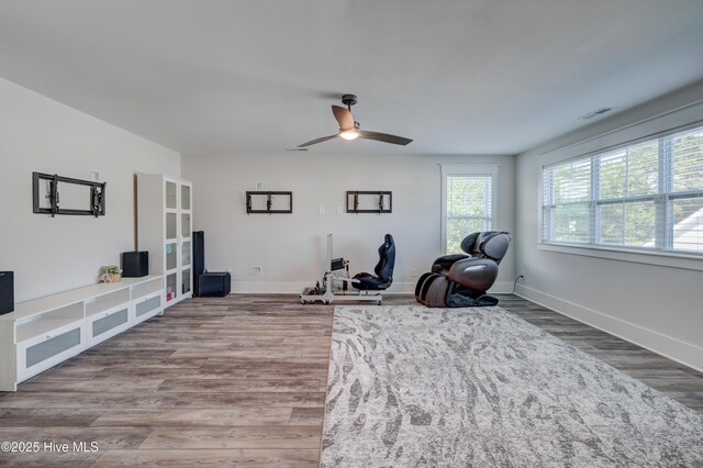 374 Yucca Ln, Wilmington, NC 28412 - office area with a ceiling fan, wood finished floors, and baseboards