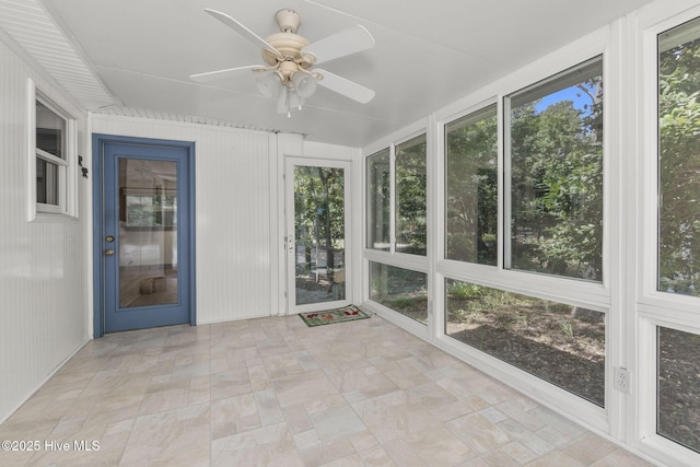103 Arborvitae Ct, Pine Knoll Shores, NC 28512 - unfurnished sunroom featuring ceiling fan