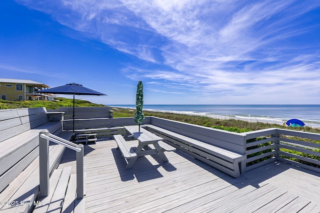 103 Arborvitae Ct, Pine Knoll Shores, NC 28512 - deck featuring view of water and beach