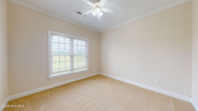empty room with light colored carpet, baseboards, and visible vents