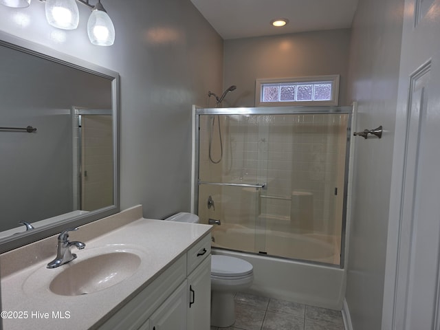 219 Drake Lndg, New Bern, NC 28560 - bathroom featuring recessed lighting, toilet, shower / bath combination with glass door, tile patterned floors, and vanity