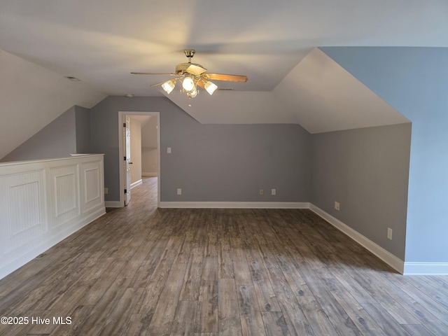 219 Drake Lndg, New Bern, NC 28560 - bonus room featuring baseboards, ceiling fan, dark wood-style floors, and vaulted ceiling