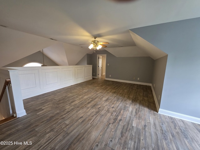 219 Drake Lndg, New Bern, NC 28560 - additional living space featuring dark wood-style floors, vaulted ceiling, and a ceiling fan