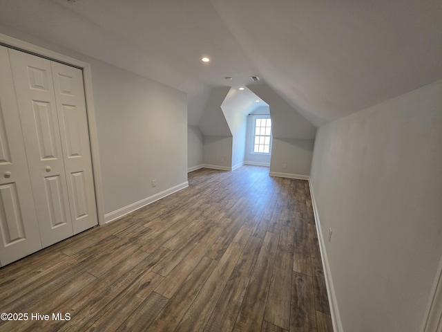 219 Drake Lndg, New Bern, NC 28560 - additional living space featuring lofted ceiling, baseboards, dark wood-style floors, and recessed lighting