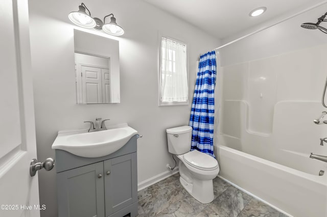 1406 Silverbrook Rd, Oriental, NC 28571 - bathroom featuring vanity, toilet, shower / tub combo, and baseboards
