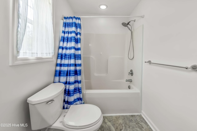 1406 Silverbrook Rd, Oriental, NC 28571 - bathroom with shower / tub combo with curtain, toilet, and baseboards