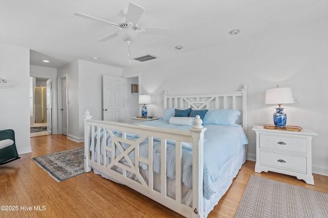 826 Fort Fisher Blvd N, Kure Beach, NC 28449 - bedroom featuring wood finished floors, baseboards, recessed lighting, and a ceiling fan