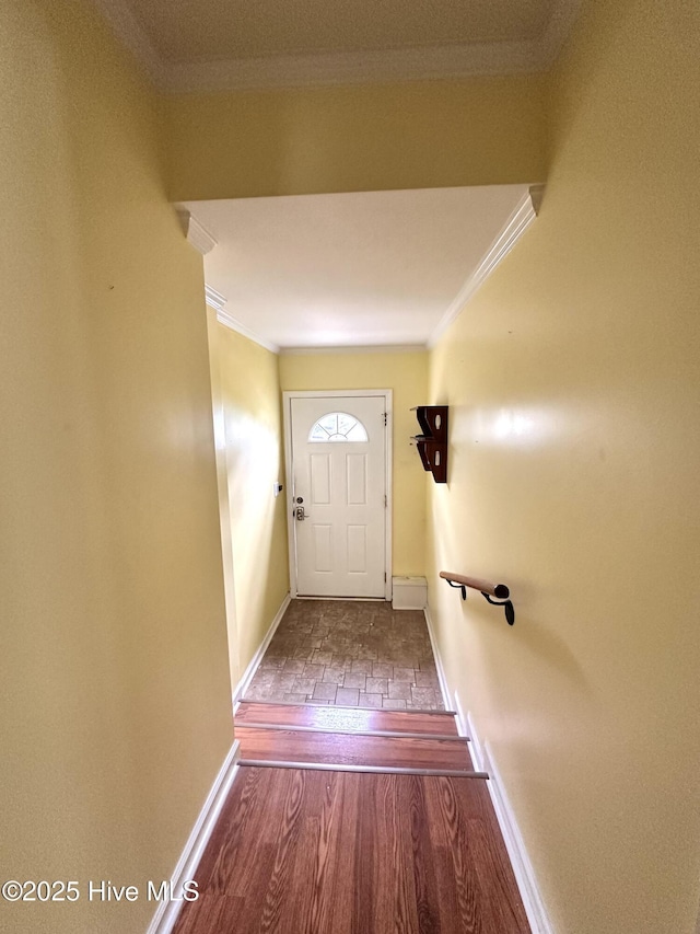 706 E Country Club Dr, Tarboro, NC 27886 - doorway to outside with baseboards, crown molding, and wood finished floors