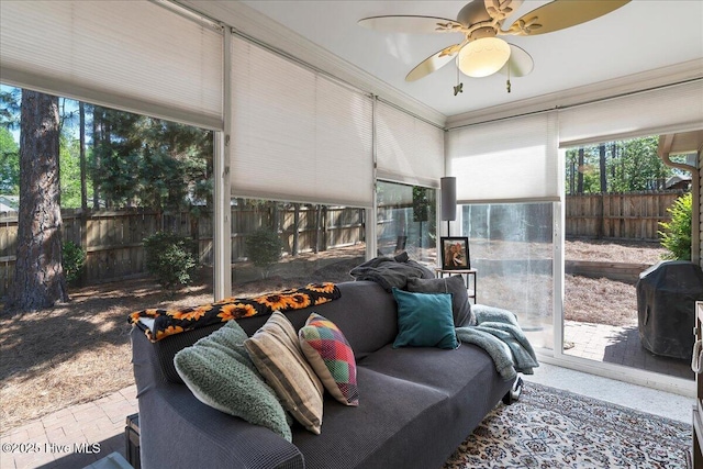 4 Brunswick Ln, Pinehurst, NC 28374 - sunroom / solarium featuring ceiling fan and an outdoor living space