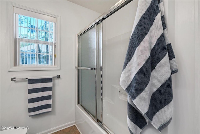 4 Brunswick Ln, Pinehurst, NC 28374 - full bathroom with baseboards and bath / shower combo with glass door