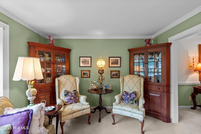 104 N Reed Dr, Washington, NC 27889 - living area featuring carpet flooring, ornamental molding, and baseboards