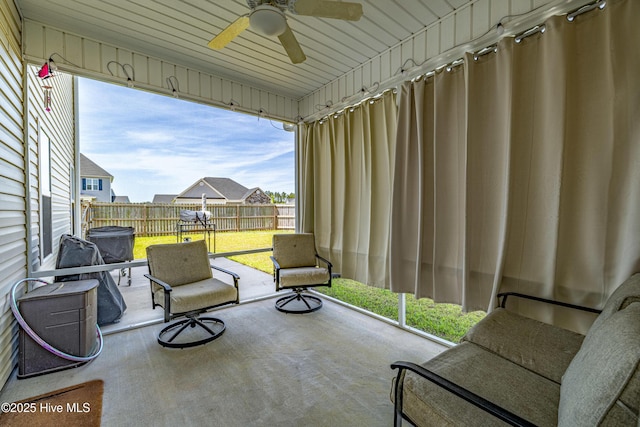 view of patio with ceiling fan and a fenced backyard