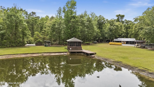 dock area with a yard and a gazebo
