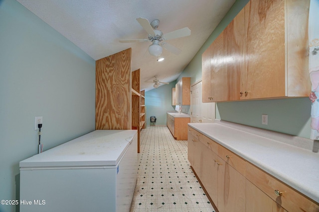 laundry room with light flooring and a ceiling fan