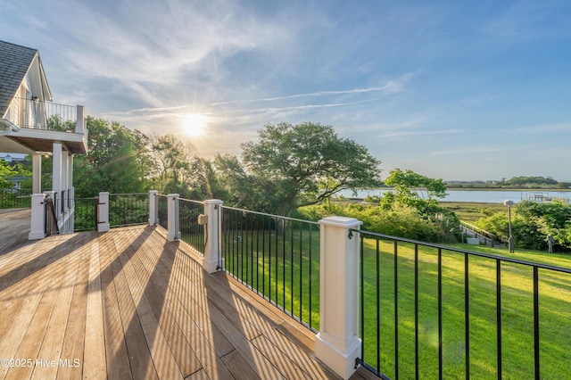 1835 Middle Sound Loop Rd, Wilmington, NC 28411 - wooden terrace featuring a water view and a yard