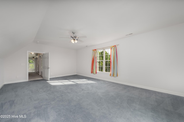 1835 Middle Sound Loop Rd, Wilmington, NC 28411 - empty room featuring a ceiling fan, carpet floors, lofted ceiling, and baseboards