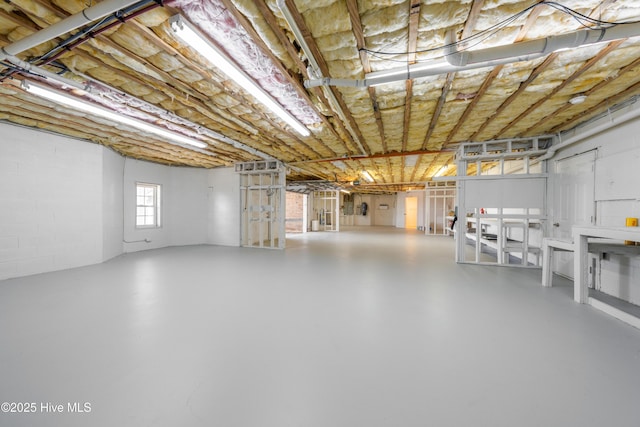 basement with concrete block wall