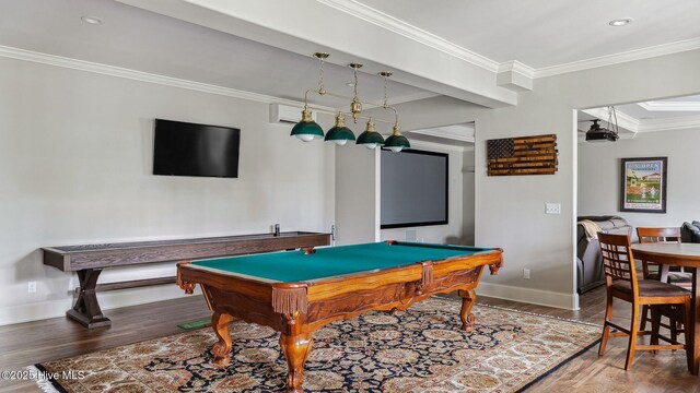216 National Dr, Pinehurst, NC 28374 - playroom featuring crown molding, baseboards, wood finished floors, billiards, and recessed lighting