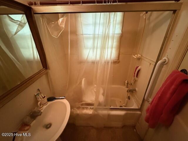 113 Winesett Cir, Plymouth, NC 27962 - full bathroom with a sink and bath / shower combo with glass door
