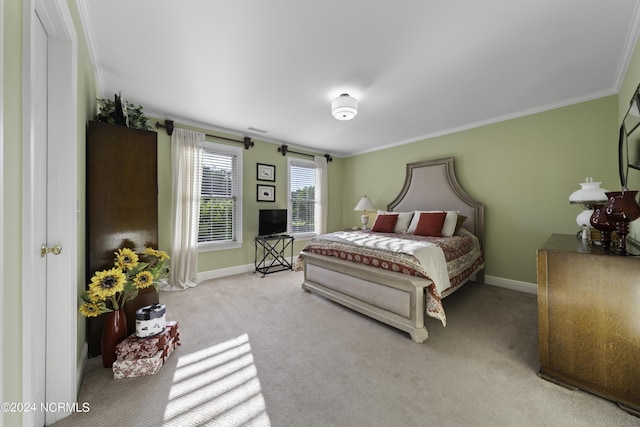 390 Whitebridge Rd, Hampstead, NC 28443 - carpeted bedroom featuring baseboards, ornamental molding, and visible vents
