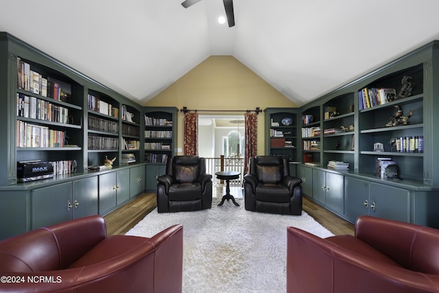 390 Whitebridge Rd, Hampstead, NC 28443 - living area with vaulted ceiling, ceiling fan, and wood finished floors