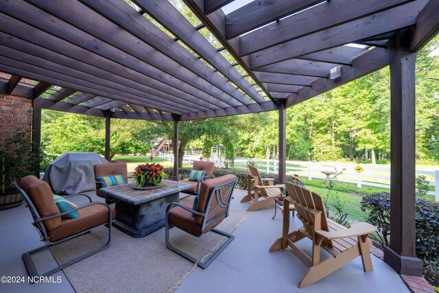 390 Whitebridge Rd, Hampstead, NC 28443 - view of patio with outdoor dining area, a grill, and a pergola