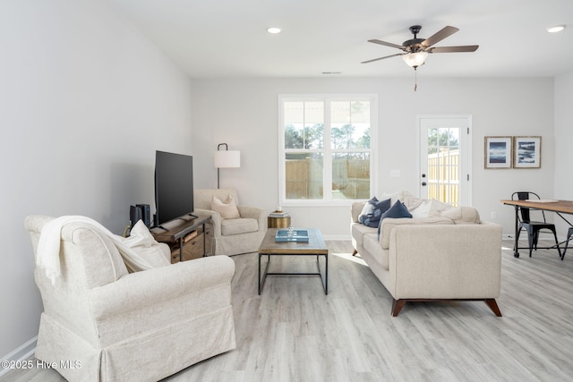 130 Jansen Ln, Winnabow, NC 28479 - living area featuring light wood-type flooring, baseboards, a ceiling fan, and recessed lighting