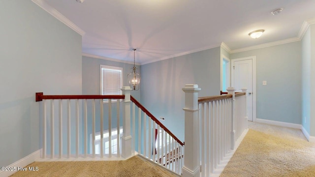 149 Mardella Way, Holly Ridge, NC 28445 - stairs with carpet flooring, crown molding, a chandelier, and baseboards
