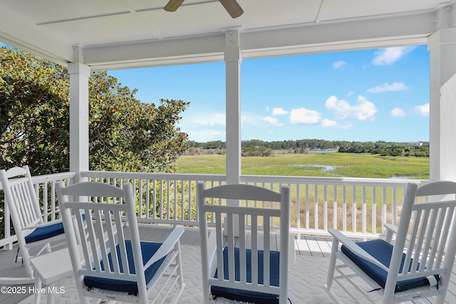1063 Tide Ridge Dr, Supply, NC 28462 - wooden terrace featuring ceiling fan