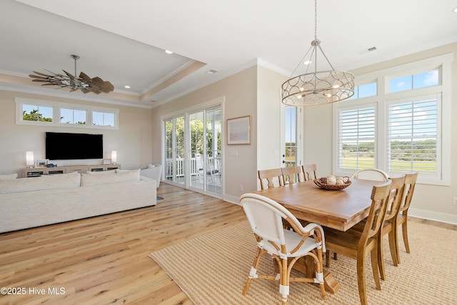 1063 Tide Ridge Dr, Supply, NC 28462 - dining space with ornamental molding, a chandelier, light wood finished floors, baseboards, and recessed lighting