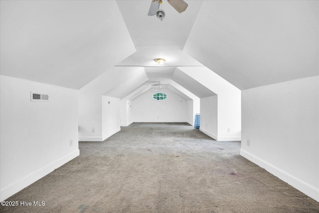 310 Garnercrest Rd, Wilmington, NC 28411 - additional living space with a ceiling fan, carpet flooring, lofted ceiling, and baseboards