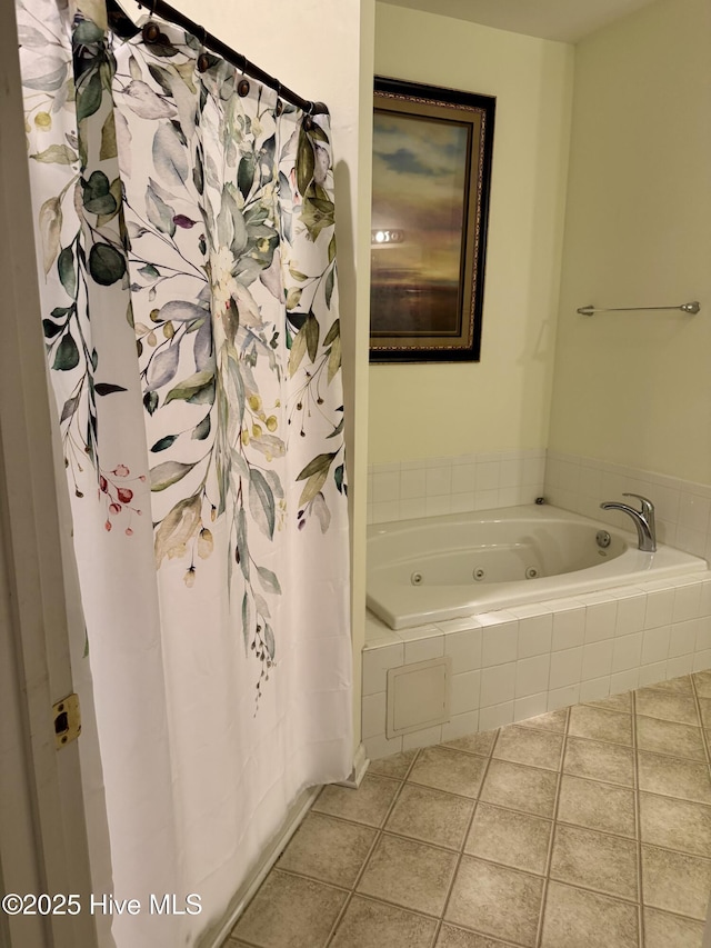 2400 King Richard Ct Unit D, Greenville, NC 27858 - bathroom with a whirlpool tub, tile patterned floors, and a shower with curtain