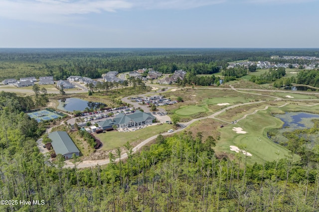 1106 Jamesford Ct, Leland, NC 28451 - aerial view of property and surrounding area featuring a golf course, a nearby body of water, and a heavily wooded area