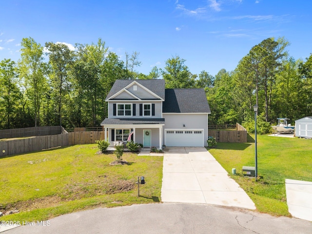 traditional-style home with covered porch, concrete driveway, and an attached garage