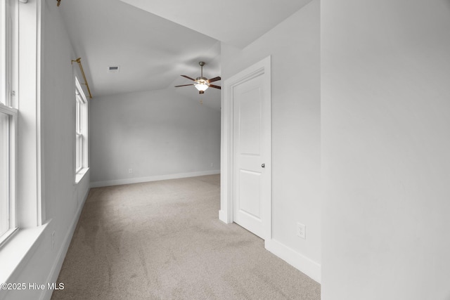 104 Two Sisters Ter, Sneads Ferry, NC 28460 - additional living space with carpet, vaulted ceiling, a ceiling fan, plenty of natural light, and baseboards
